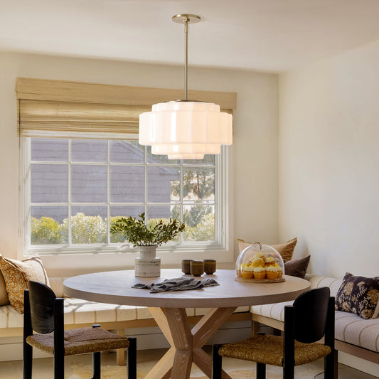 Antique Brass Tiered Opal White Glass Pendant Light