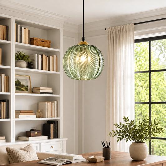 Aria Modern Ribbed Glass Ball Pendant Light