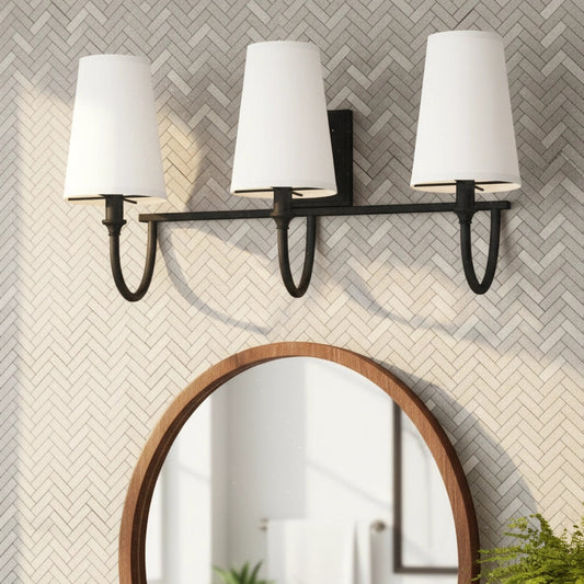 Aurora Modern Farmhouse 3-Light White Fabric Vanity Light
