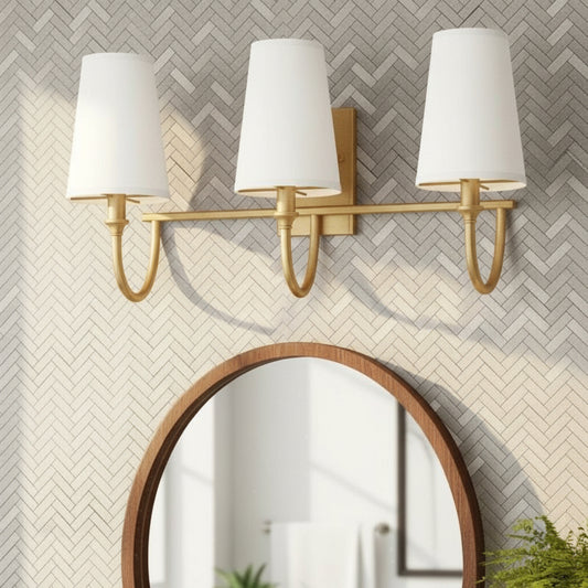 Aurora Modern Farmhouse 3-Light White Fabric Vanity Light