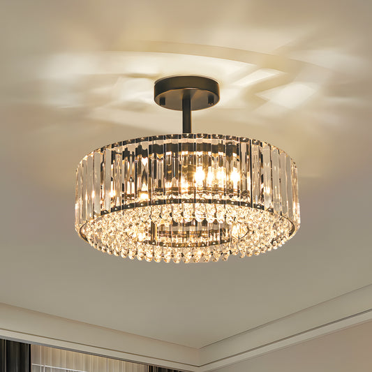 Avra Luxury 4-Light Drum Crystal Semi Flush Mount Light