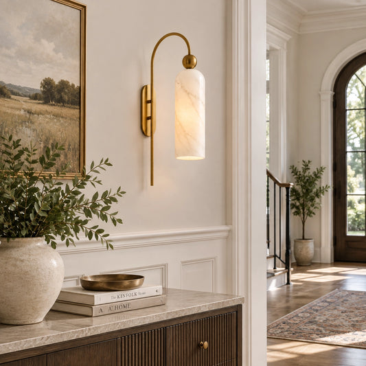 Azura Retro Cylindrical Alabaster Vertical Wall Sconce