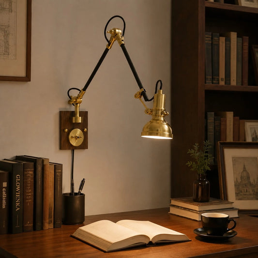 Beckett Walnut Brass Swing Arm Wall Sconce