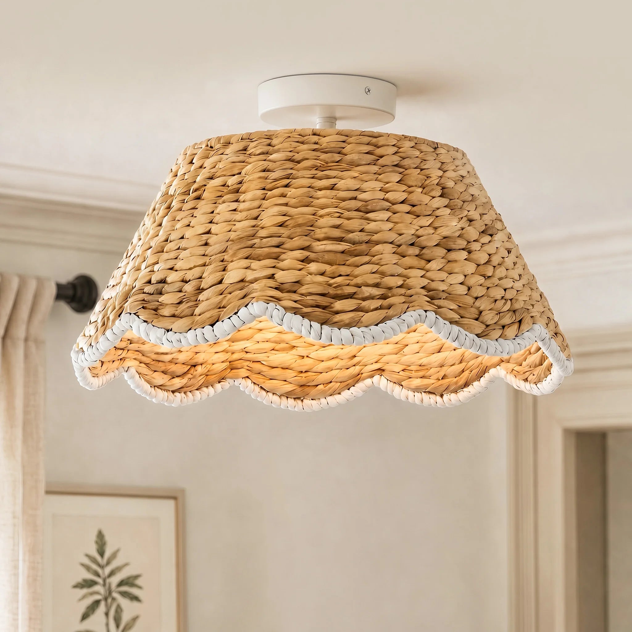 Bohemian Style Scallop Rattan Flush Mount Ceiling Light | Lucia Living