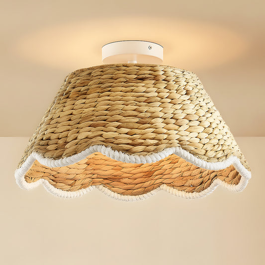 Bohemian Style Scallop Rattan Flush Mount Ceiling Light