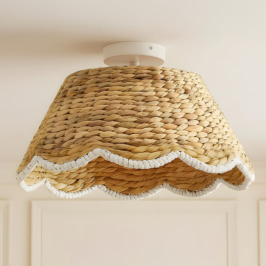 Bohemian Style Scallop Rattan Flush Mount Ceiling Light
