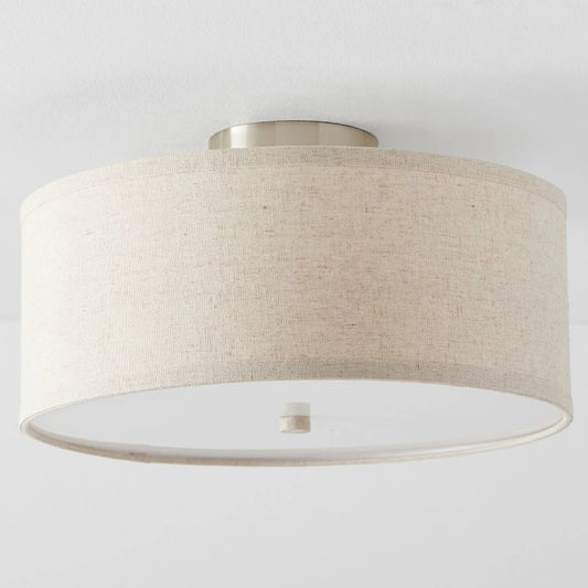 Brent Modern Linen Drum Flush Mount Ceiling Light