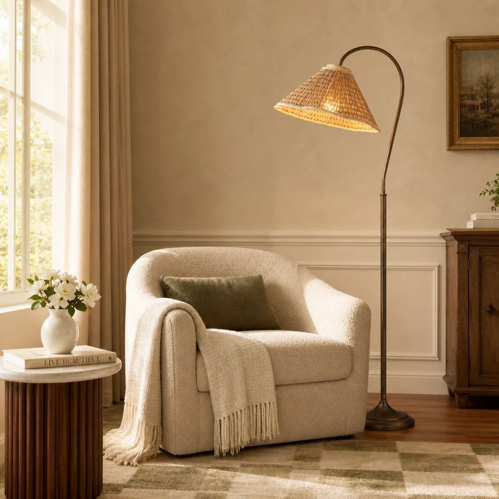 Drenor Vintage Pleated Fabric Gooseneck Floor Light | LuciaLiving