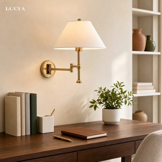 Briar Vintage Linen Metal Swing-Arm Wall Light