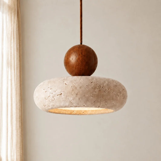 Brionyra Retro Wabi-Sabi Travertine Disc Pendant Light