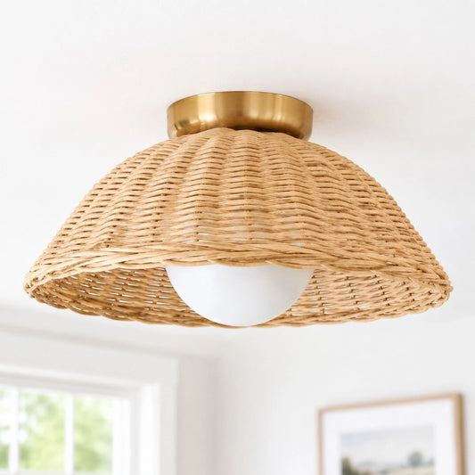 Briseis Farmhouse Rattan Disc Flush Mount Ceiling Light