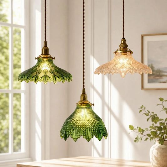 Caelis Vintage Textured Glass Flower Pendant Light