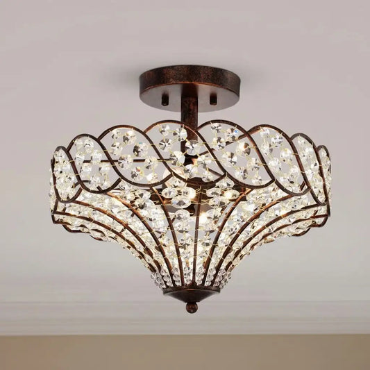 Caius Vintage Rustic 4-Light Crystal Bronze Ceiling Light