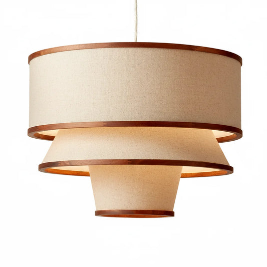 Caroline Modern Walnut Wood and Linen Pendant Light