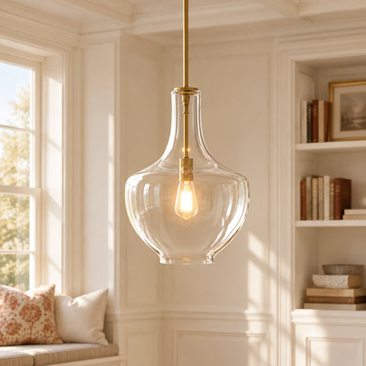 Cedra Modern Farmhouse Bell Glass Adjustable Single Pendant Light