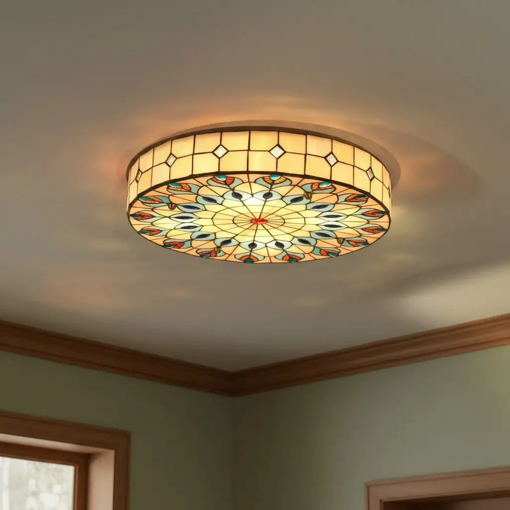 Cerise Vintage Tiffany Stained Glass Ceiling Light | LuciaLiving