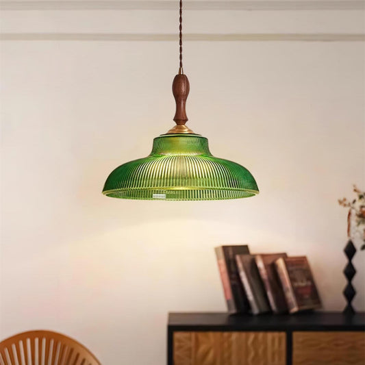 Ceyric Vintage Green Ribbed Glass Pendant Lamp