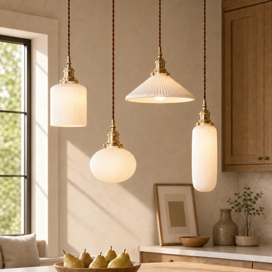 Colette Vintage Brass Pleated Ceramic Pendant Light