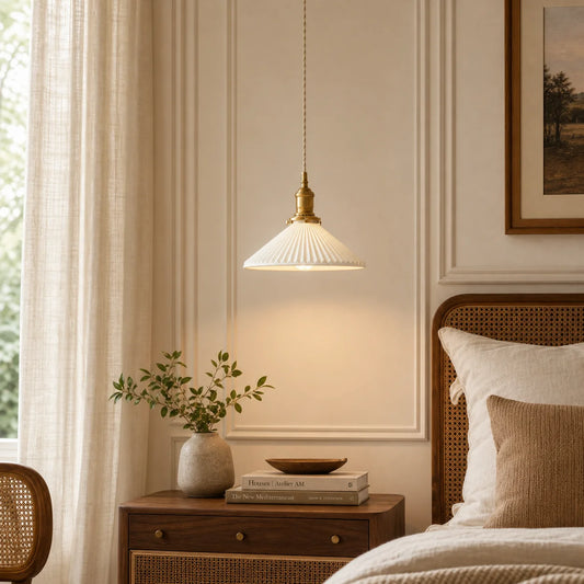 Colette Vintage Brass Pleated Ceramic Pendant Light