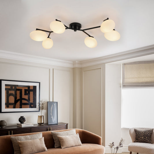 Contemporary 6 Light Branch Frosted Glass Linear Semi Flush Mount Light