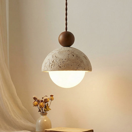Coraline Retro Wabi-Sabi Travertine Dome Pendant Light