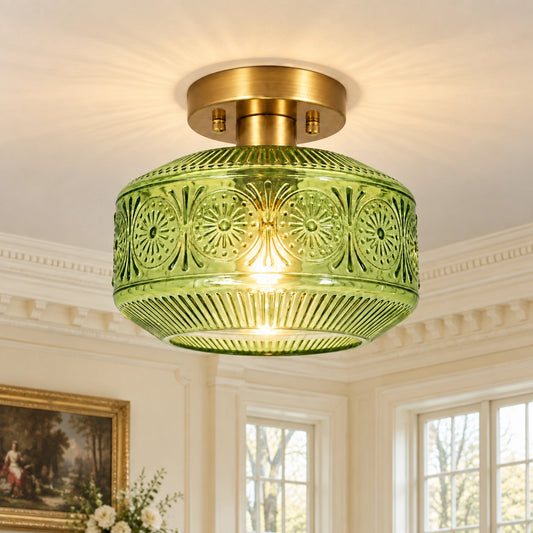 Corin Retro Textured Glass Semi-Flush Ceiling Light