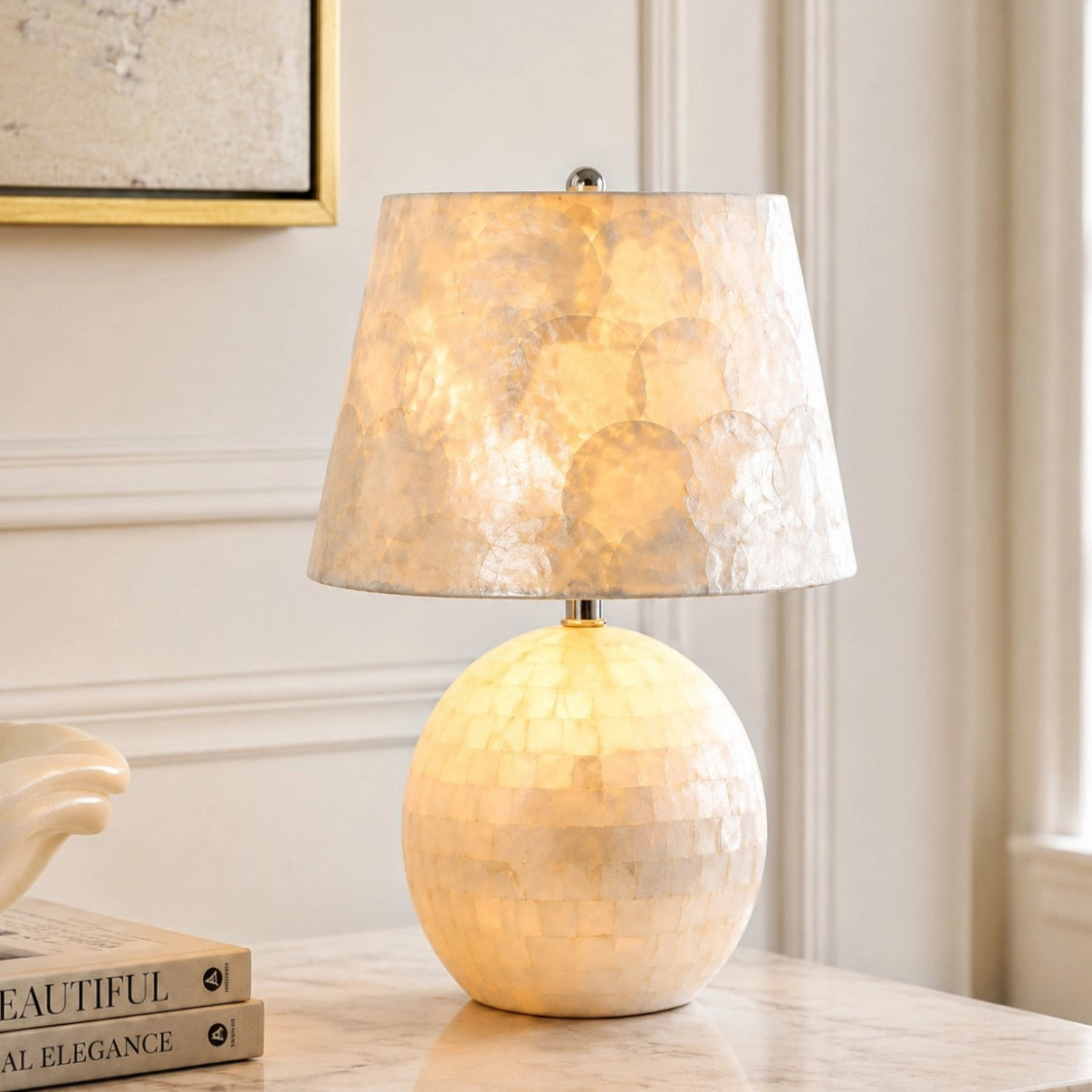 Cyvora Modern Drum Shade Capiz Table Light | Lucialiving – Lucia