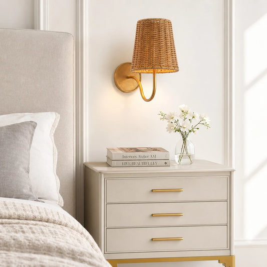 Daelin Modern Natural Linen Rattan Wall Sconce