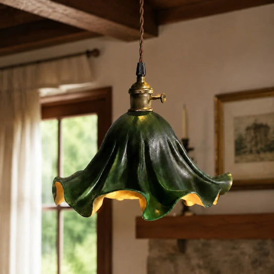 Damon Rustic Dark Green Leather Petal Pendant Light