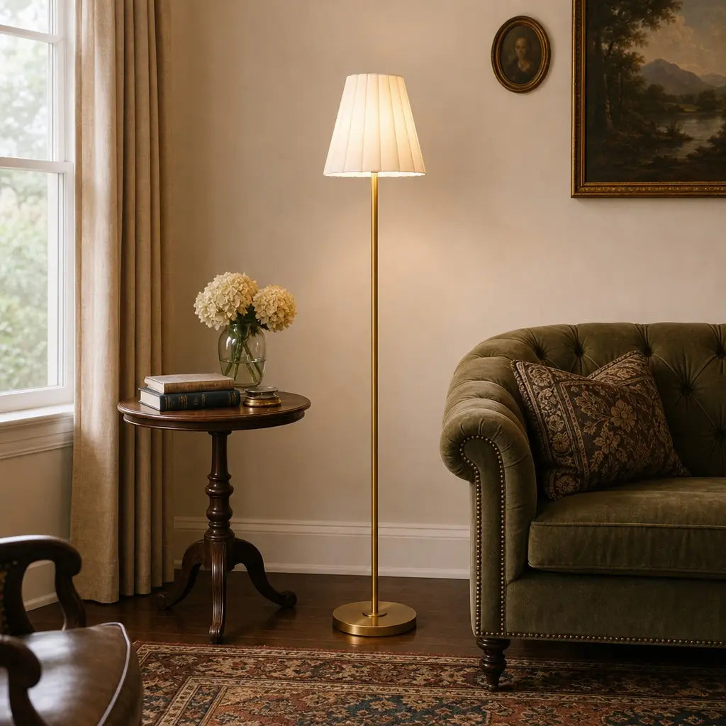 David Moderne Stehlampe mit konischem Leinenschirm