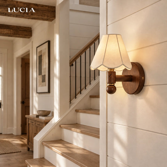 Desmond Scalloped Fabric Wood Wall Sconce