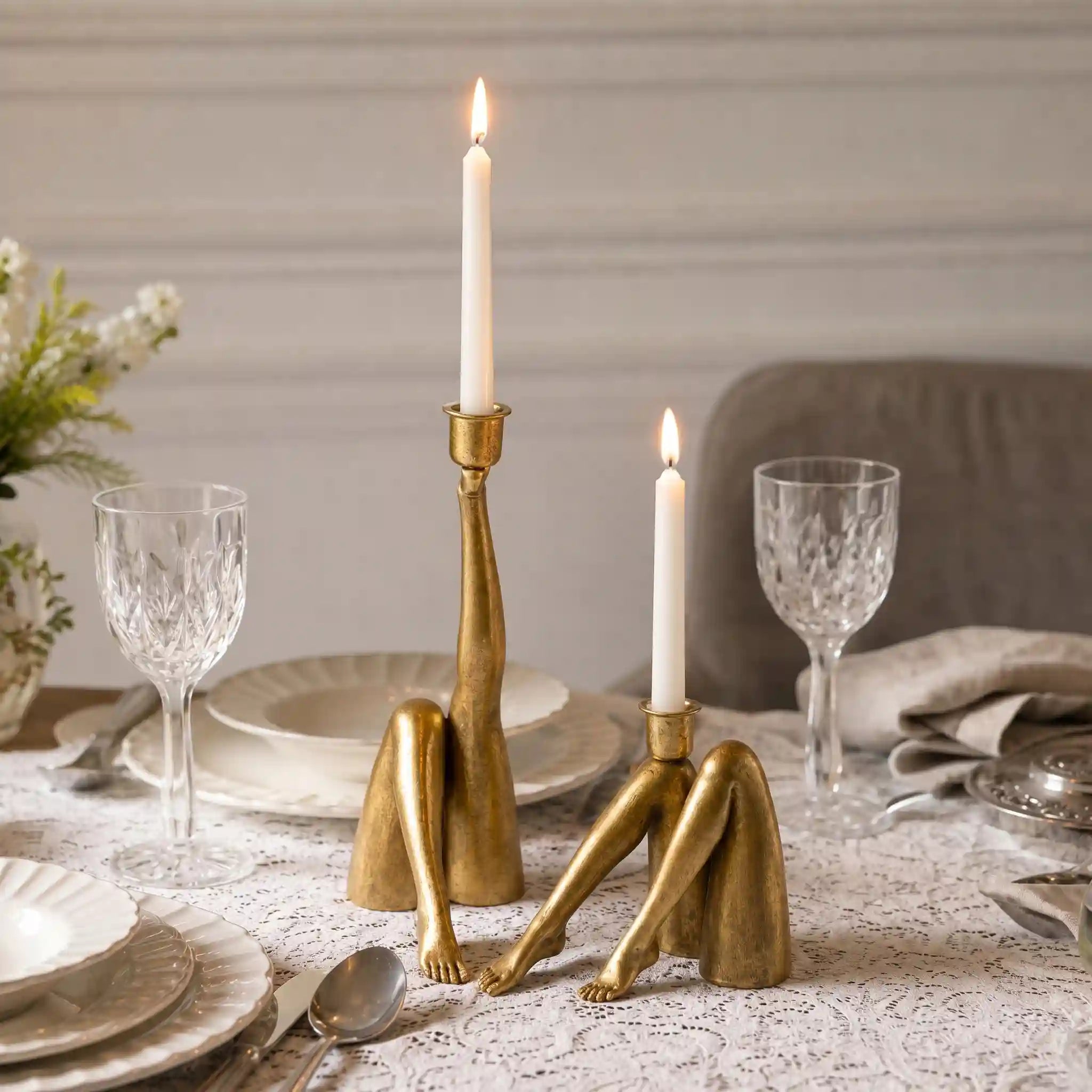Diana Retro Art Kick Leg Gold Candle Holder | Lucia Living