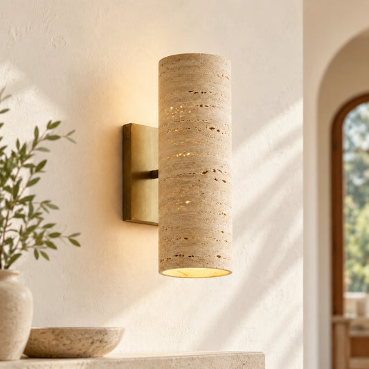 Doran Modern Elegant Travertine Tube Sconce