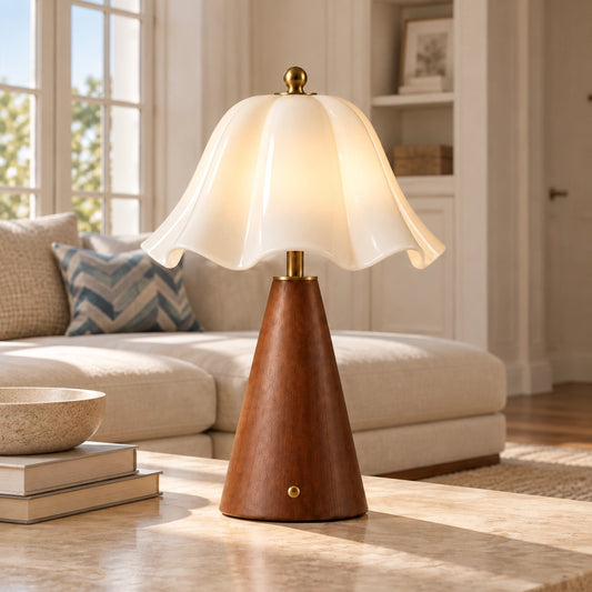 Eden Flower Glass Wood Table Lamp