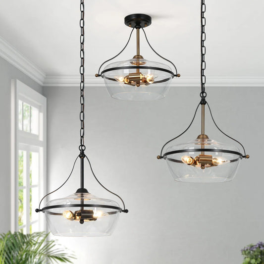 Eira Mid-Century Modern 3-Light Bowl Glass Pendant Light
