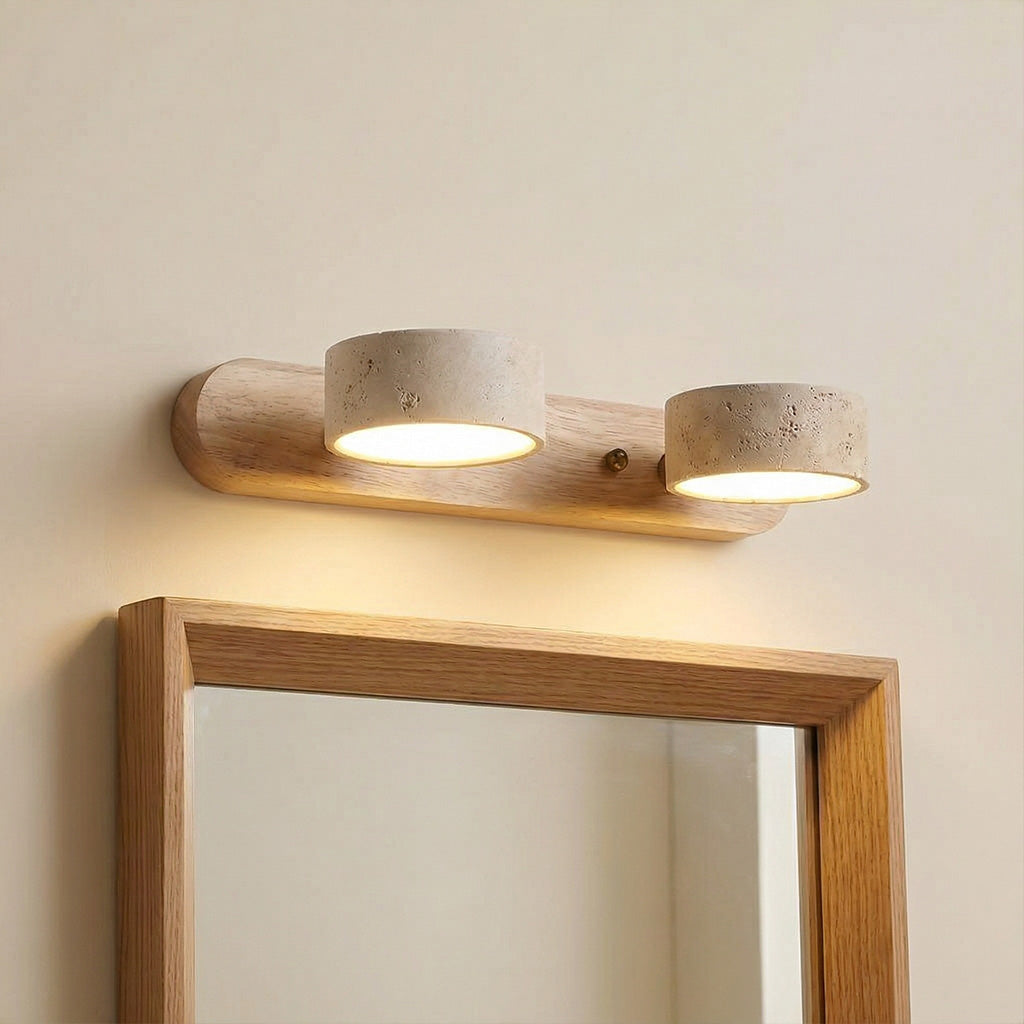 Elias Rustic Adjustable Travertine Wood Wall Sconce | LuciaLiving
