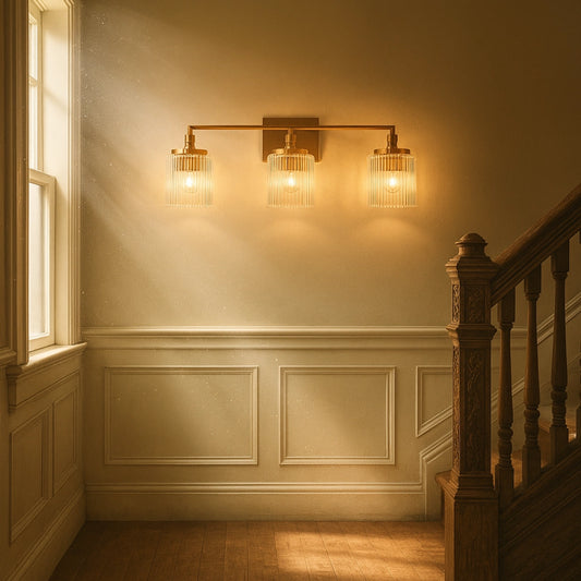 Eliot Modern 3-Light Ribbed Glass Cylinder Vanity Wall Lamp