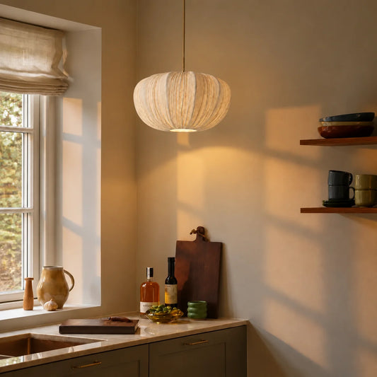 Rhysand Modern Minimalist Cream Linen Pendant Light