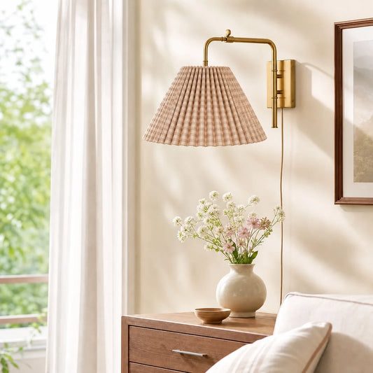 Eulalie Vintage Swing Arm Pleated Fabric Wall Light