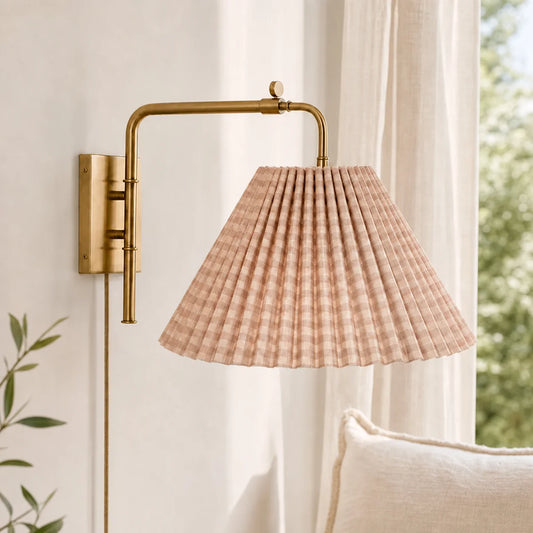 Eulalie Vintage Swing Arm Pleated Fabric Wall Light
