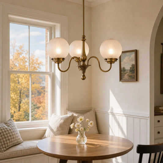 Evelyne Vintage Ribbed Glass Globe Chandelier