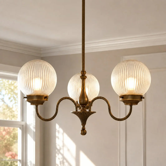 Evelyne Vintage Ribbed Glass Globe Chandelier