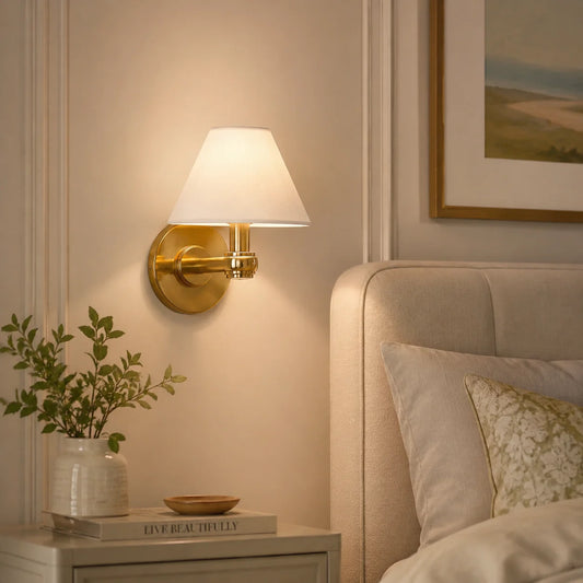 Everett 3-light Modern Fabric Cone Shade Metal Wall Sconce3.webp__PID:49d3a474-6e07-4752-9ce8-b31e21fdb35f