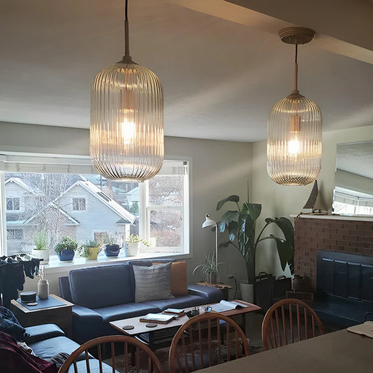 Farmhouse Ribbed Clear Glass Pendant Light