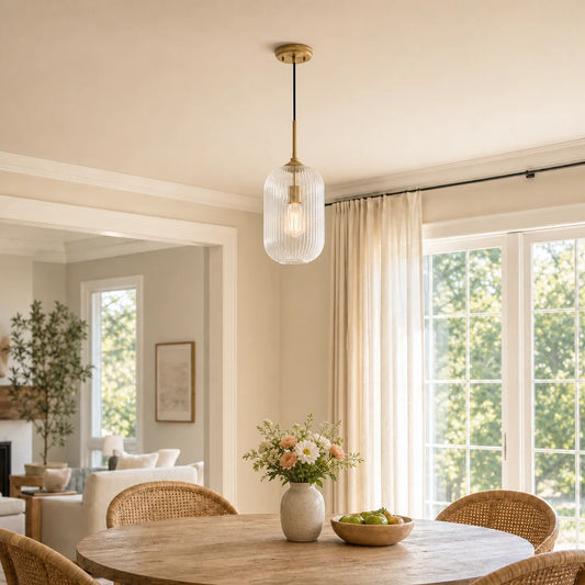 Farmhouse Ribbed Clear Glass Pendant Light