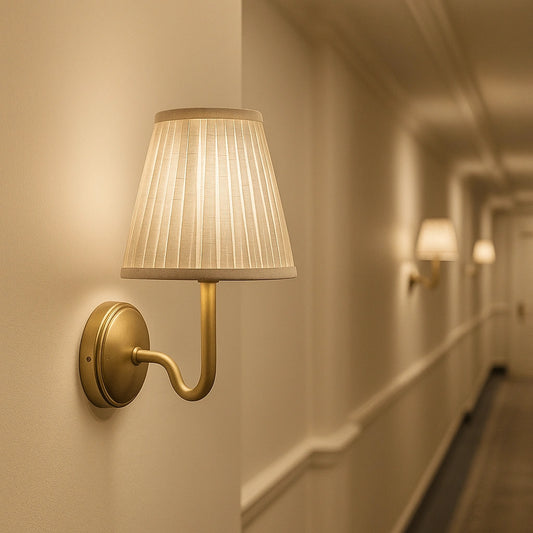 Ryan Pleated Shade Brass Arm Wall Sconce