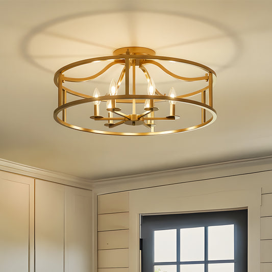 Hart Industrial Open Cage Drum Semi Flush Mount Ceiling