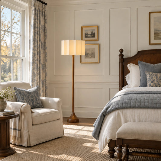 Hazel Walnut Woven Fabric Floor Lamp