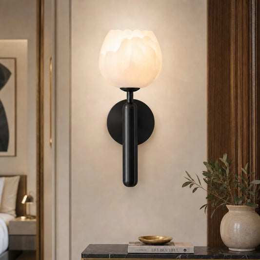 Ingrid Nordic Alabaster Floral Indoor Wall Sconce