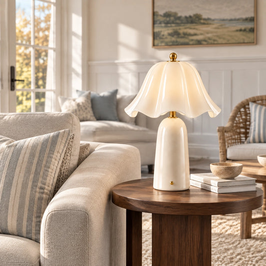 Iris Flower Glass Ceramic Table Lamp
